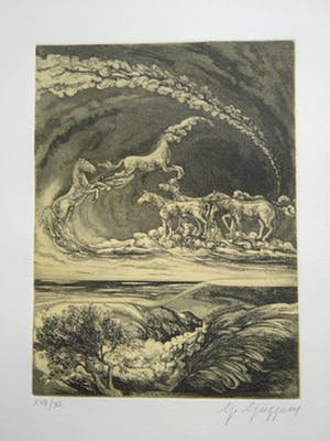 Niet of onleesbaar gesigneerd - Paarden Hemelvaart Ets. kopen? Bied vanaf 10!