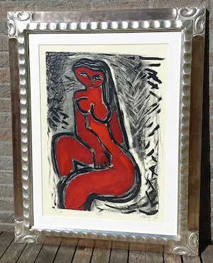 Corneille - La femme rouge, zeefdruk (zeer mooi ingelijst, groot) kopen? Bied vanaf 495!