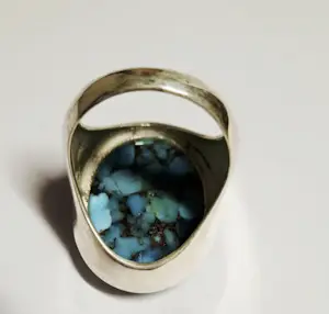 Nieuwe zilveren ring met ovale hoogglans turkoois kopen? Bied vanaf 75!