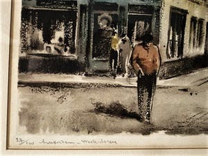 Roger Hebbelinck - Mooie grote handgekleurde Ets "Amsterdam Jordaan Westertoren" mooi gelijst kopen? Bied vanaf 30!