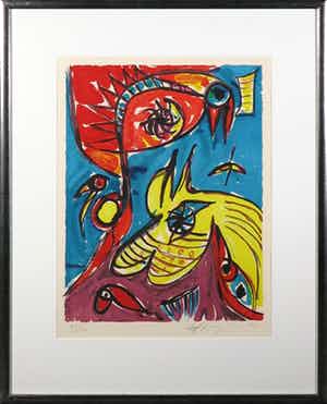 Carl-Henning Pedersen - Litho, Sprookjes van Andersen - Ingelijst verkocht voor € 1!