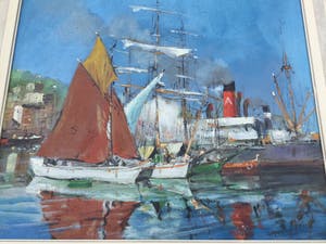 Frederik Amalius van Oostveen - Haven (Denemarken?) | Fraai olieverfschilderij kopen? Bied vanaf 100!