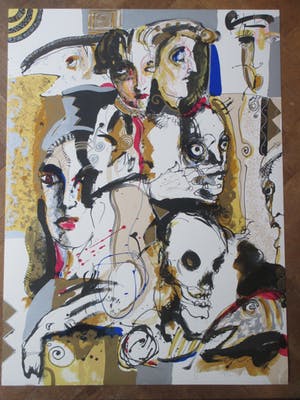 Jan Voss - Surrealistische scene - Handgekleurde litho kopen? Bied vanaf 40!