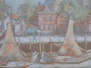 Cees Bolding - Gezicht op de haven van Veere - Litho kopen? Bied vanaf 50!