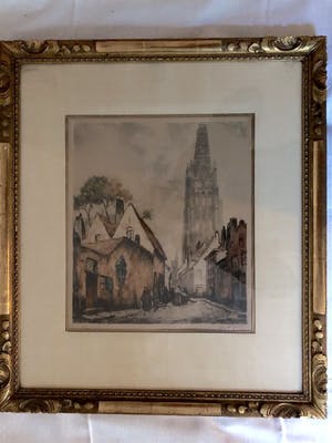 Alfred van Neste - Onze-Lieve-Vrouwekerk te Brugge - Ets / aquatint, Ingelijst kopen? Bied vanaf 55!