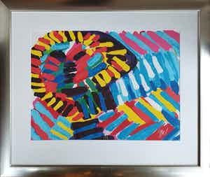 Karel Appel - 'Face in colorful rain' - Ingelijst verkocht voor € 625!