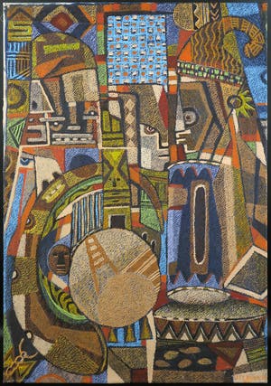 Uti Ndueze - Acryl op doek, Compositie met figuren kopen? Bied vanaf 100!