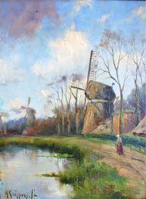 Adrianus Kuijpers - Molens aan het water verkocht voor € 210!