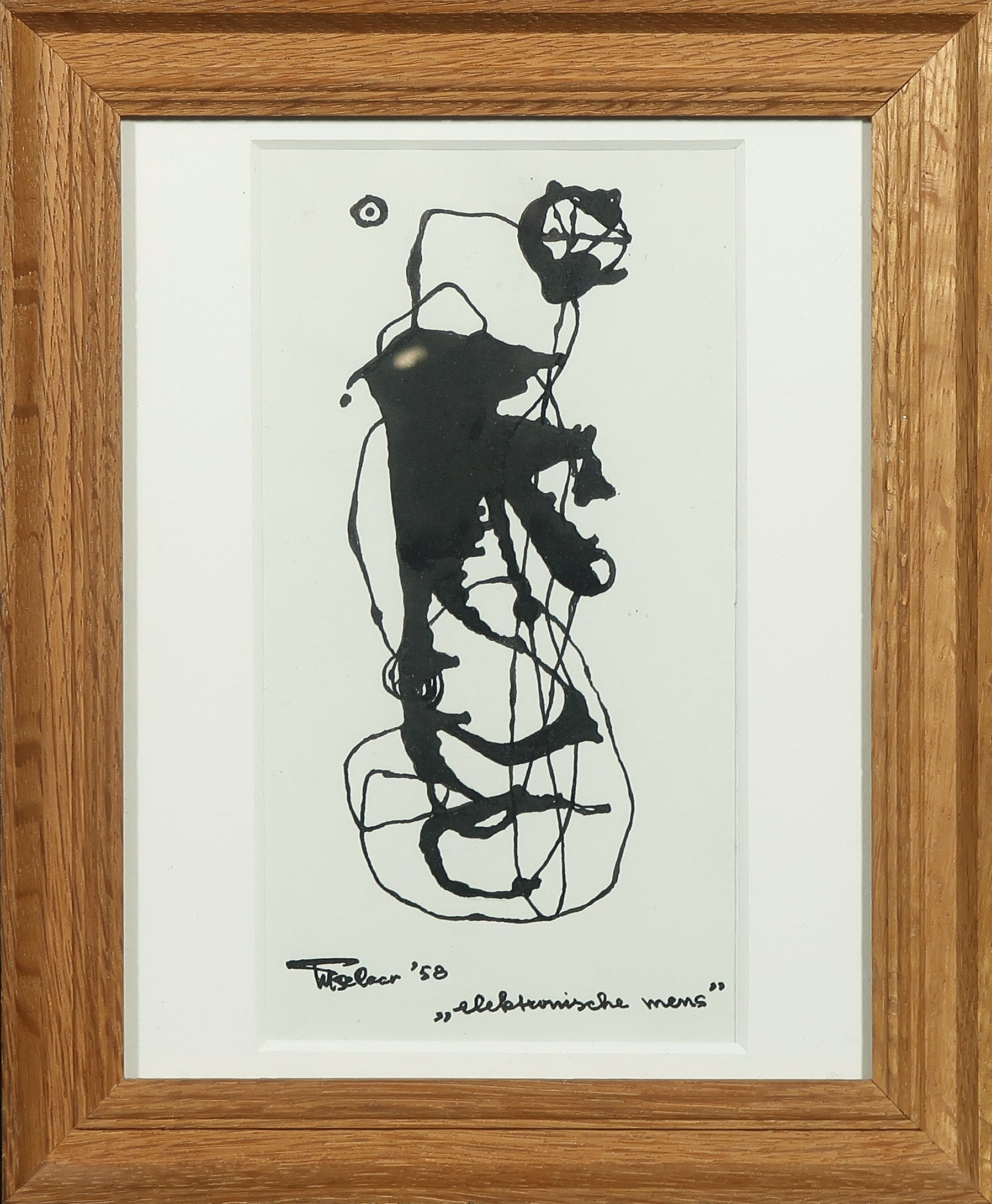 Henri Titselaar - Pentekening, Elektronische mens + boek - Ingelijst verkocht voor € 35!