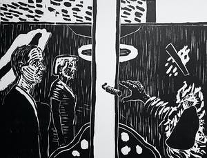 Roger Raveel - Voor de poort, houtsnede kopen? Bied vanaf 295!