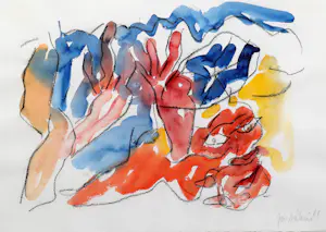 Jan Sierhuis - Gouache/krijt op papier: 'Zonder titel' (1987). kopen? Bied vanaf 350!