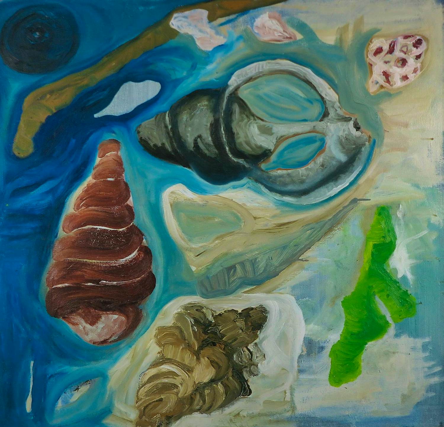 Conny Kim Pols - Olieverf op doek, Schelpen verkocht voor € 50!