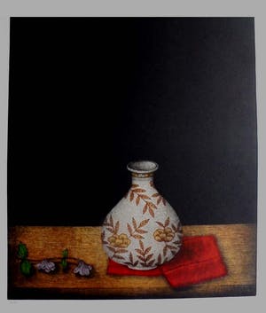Tomoe Yokoi - Stilleven met Sakebottle - mezzotint-ets - handgesigneerd - genummerd 16/150 kopen? Bied vanaf 225!