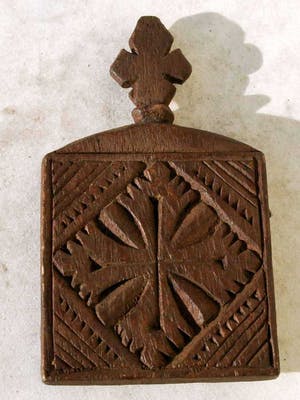 Ethiopie - 190127 - Ethiopian African wooden handpainted coptic icon - Ethiopia. kopen? Bied vanaf 45!