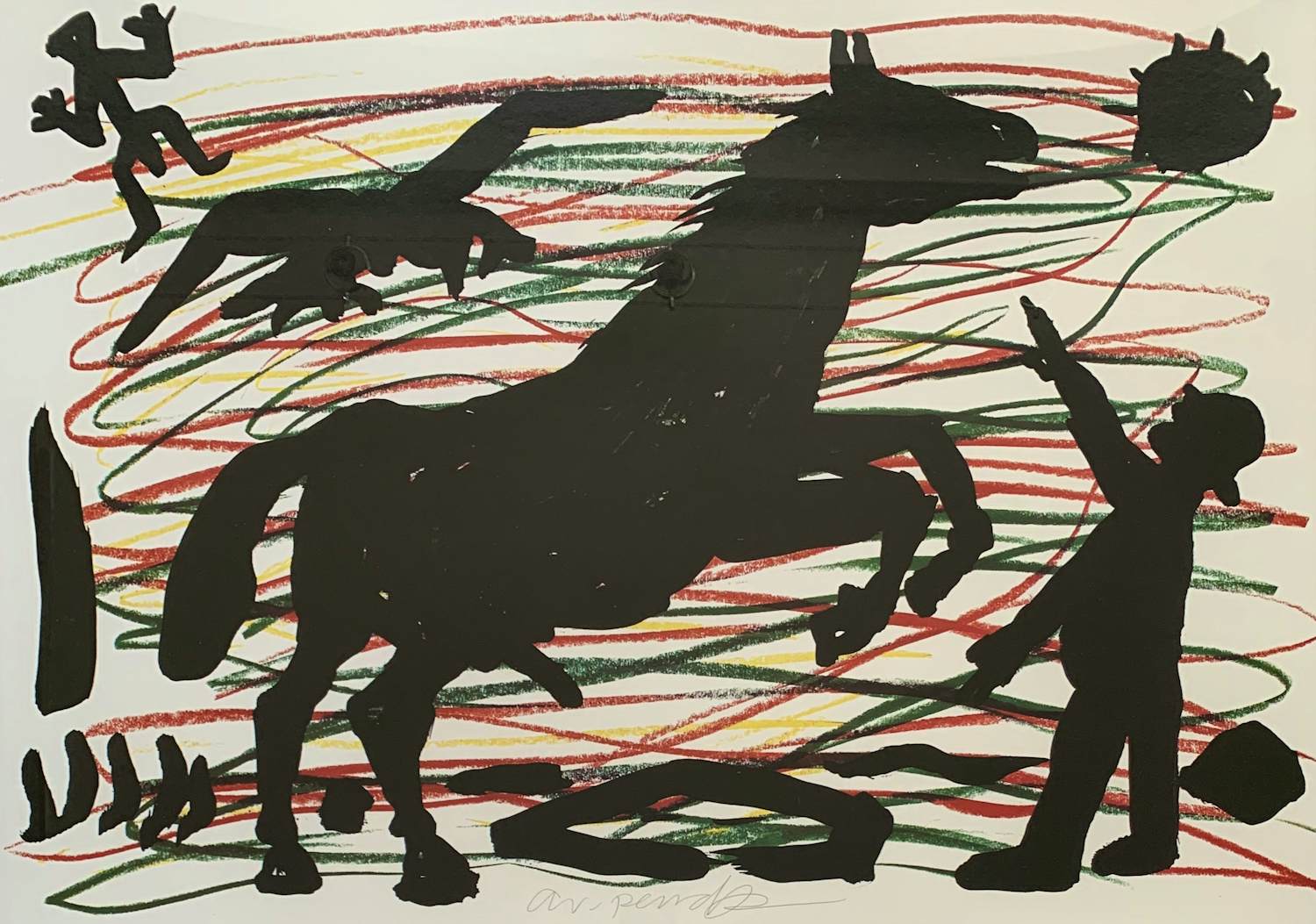 AcheterA.R. Penck - handgesigneerde kleurenlitho | 'Pferd' | 1991 (Ingelijst)? Enchérissez de 600!