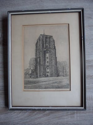 Marius Johannes Janssen - Ets met de Oldehove te Leeuwarden. kopen? Bied vanaf 35!