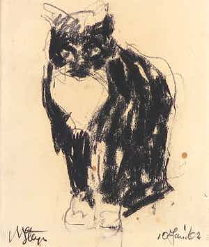 Wim Steijn - Houtskooltekening, Poes verkocht voor € 35!