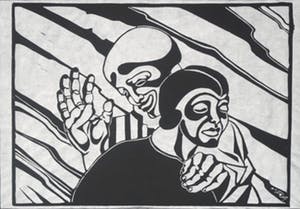 Ada Breedveld - Linosnede op rijstpapier, Maskers kopen? Bied vanaf 20!