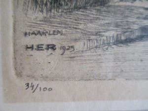 Hendrikus Roodenburg - Ingelijste ets Haarlem kopen? Bied vanaf 35!
