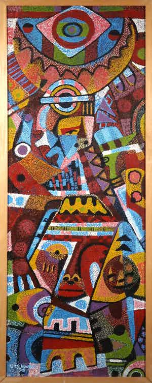 Uti Ndueze - Acryl op doek, Abstracte compositie - Ingelijst (Groot) verkocht voor € 100!