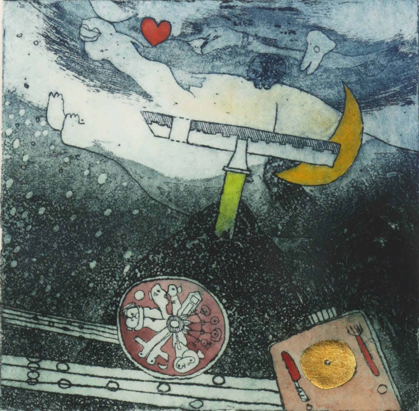 Michel van Overbeeke - Handbewerkte ets, Table music - Ingelijst kopen? Bied vanaf 50!