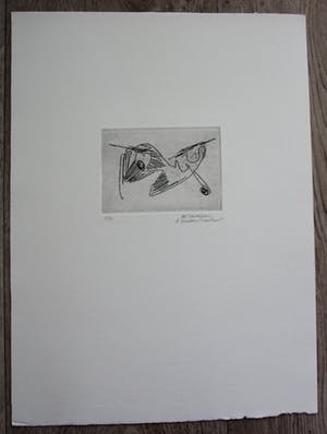 Willem Hussem - Abstracte compositie, droge naald ets - 1982 kopen? Bied vanaf 50!