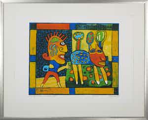 Clemens Briels - Zeefdruk, The legendary cow hunting - Ingelijst verkocht voor € 80!