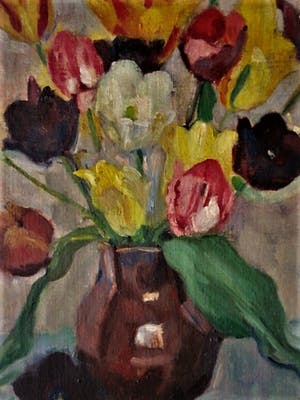 Matthieu Wiegman - Olieverf - Bergense School - circa 1930 - Voorjaarsboeket Tulpen - gesigneerd kopen? Bied vanaf 191!