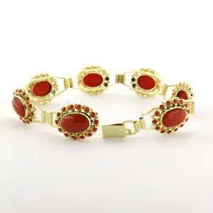 14k geel gouden armband bezet met koraal - 20 cm lang - 18.6 gram kopen? Bied vanaf 1400!