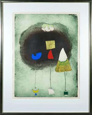 Michel van Overbeeke - Kleurenets met bladgoud, Mountain story I - Ingelijst verkocht voor € 50!