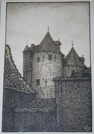 Marius Johannes Janssen - 2 etsen: Sassenpoort Zwolle-+-Gevangenpoort Bergen op Zoom (onbek.monogram) kopen? Bied vanaf 45!