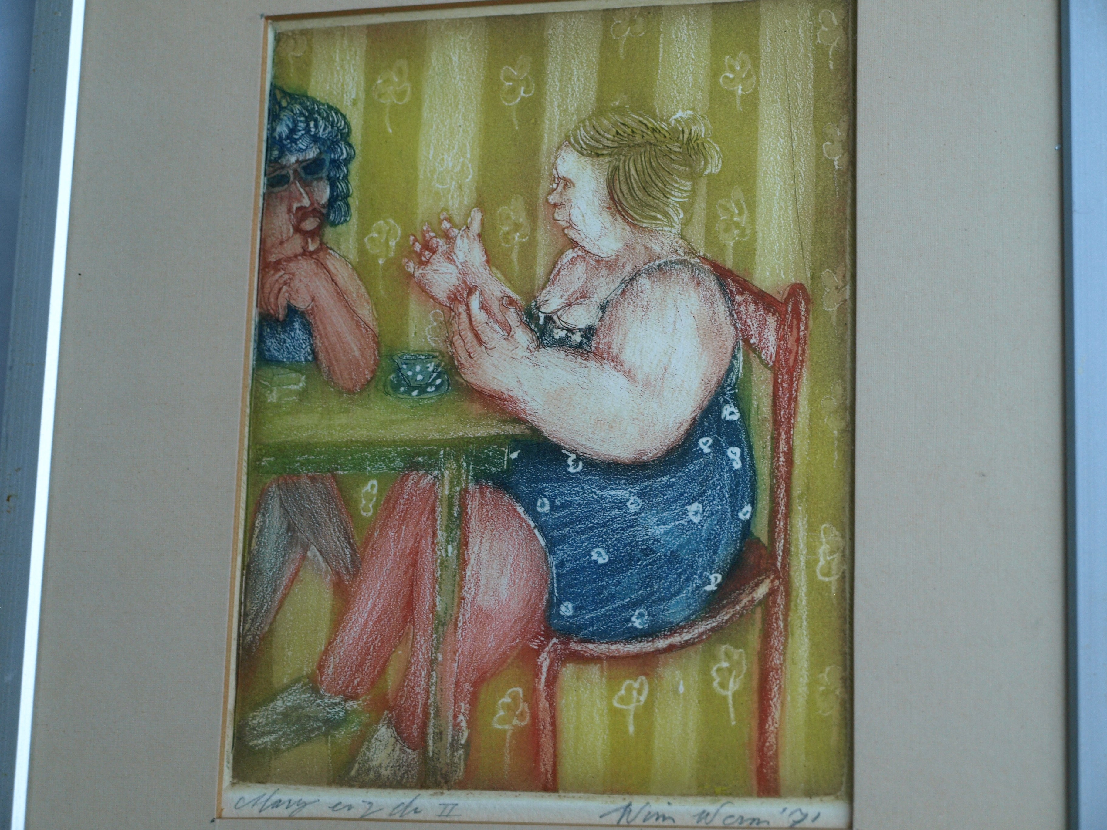 Wim Worm - Ets , Mary II, Aan tafel – gesigneerd en ingelijst – 1971  kopen? Bied vanaf 25!