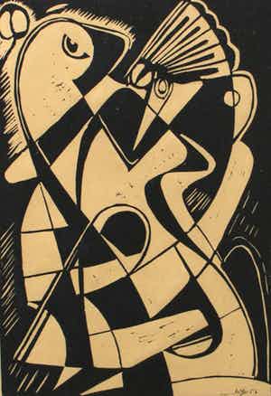 Wobbe Alkema - Litho: abstracte compositie - 1953 verkocht voor € 195!