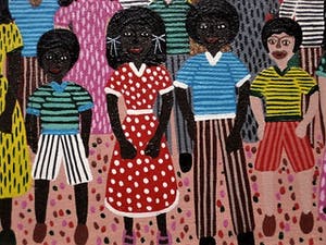 Niet of onleesbaar gesigneerd - Brazilie Rio naief acryl/doek "Kinderen op Plein" gesigneerd kopen? Bied vanaf 1!