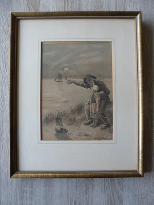 Herman Verkerk - Gemende techniek, Visserman met kind. kopen? Bied vanaf 25!