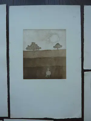 Margriet Snel - 8 etsen vrouw bij oever, figuren in landschappen kopen? Bied vanaf 50!