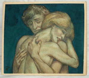 Klaas Pijlman - Gouache , “Liefdespaar” – 1988 kopen? Bied vanaf 1!