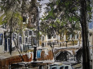 Louis van der Pol - Impressionistisch Aquarel "Amsterdam de Prinsengracht" ca. 1950 kopen? Bied vanaf 10!