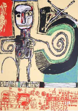 Rik van Iersel - Zeefdruk, Please Violins verkocht voor € 40!