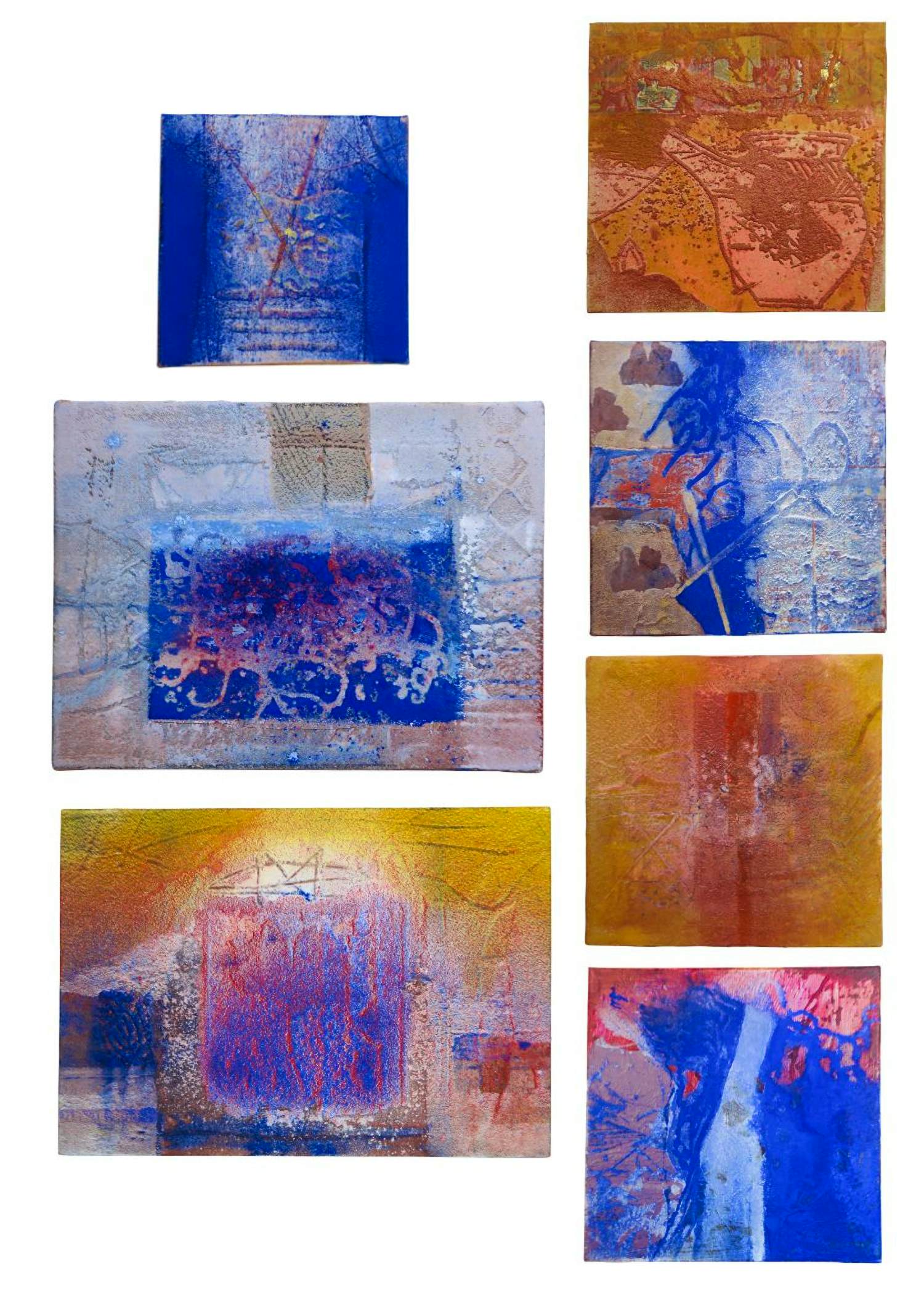 Chabab Tayefeh Mohajer - Gemengde techniek op doek, Lot van 7 kleine unieke werken kopen? Bied vanaf 150!