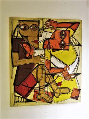 Theo Beerendonk - "zijn Picasso periode" 1971 - Kubisme - OLIEVERF "Vrouw & Man" gesigneerd verkocht voor € 319!