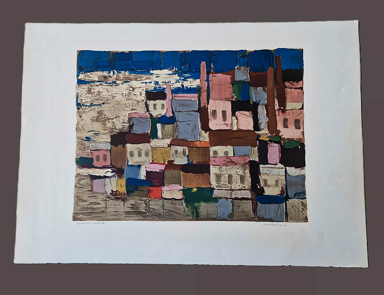 Jean Oosterlynck - Grote 1976 - Epreuve d'Artiste kleuren-lithografie "Méditerranée" gesigneerd kopen? Bied vanaf 41!