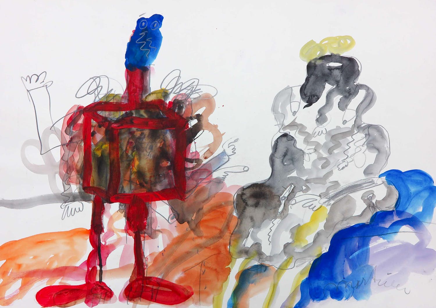 Anton Martineau - Aquarel en potloodtekening, Zonder titel verkocht voor € 1!