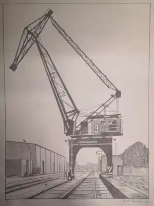 Wilhelm Lanken - Großer Kran über Bahngleisen auf einem Werkgelände kaufen? Bieten Sie von 60!