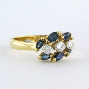 18k gouden ring bezet met saffier en briljant geslepen diamant tot. 0.20ct kopen? Bied vanaf 310!