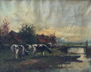 Niet of onleesbaar gesigneerd - C3650V-1 - Koeien aan de waterkant kopen? Bied vanaf 10!