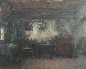 Theodorus van Oorschot - Olieverf op doek, Interieur - Ingelijst kopen? Bied vanaf 80!