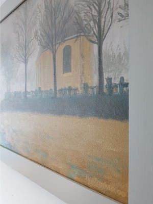 Niet of onleesbaar gesigneerd - Modern mysterieus mistig landschap - olieverf op doek -vanaf 1 euro- kopen? Bied vanaf 1!