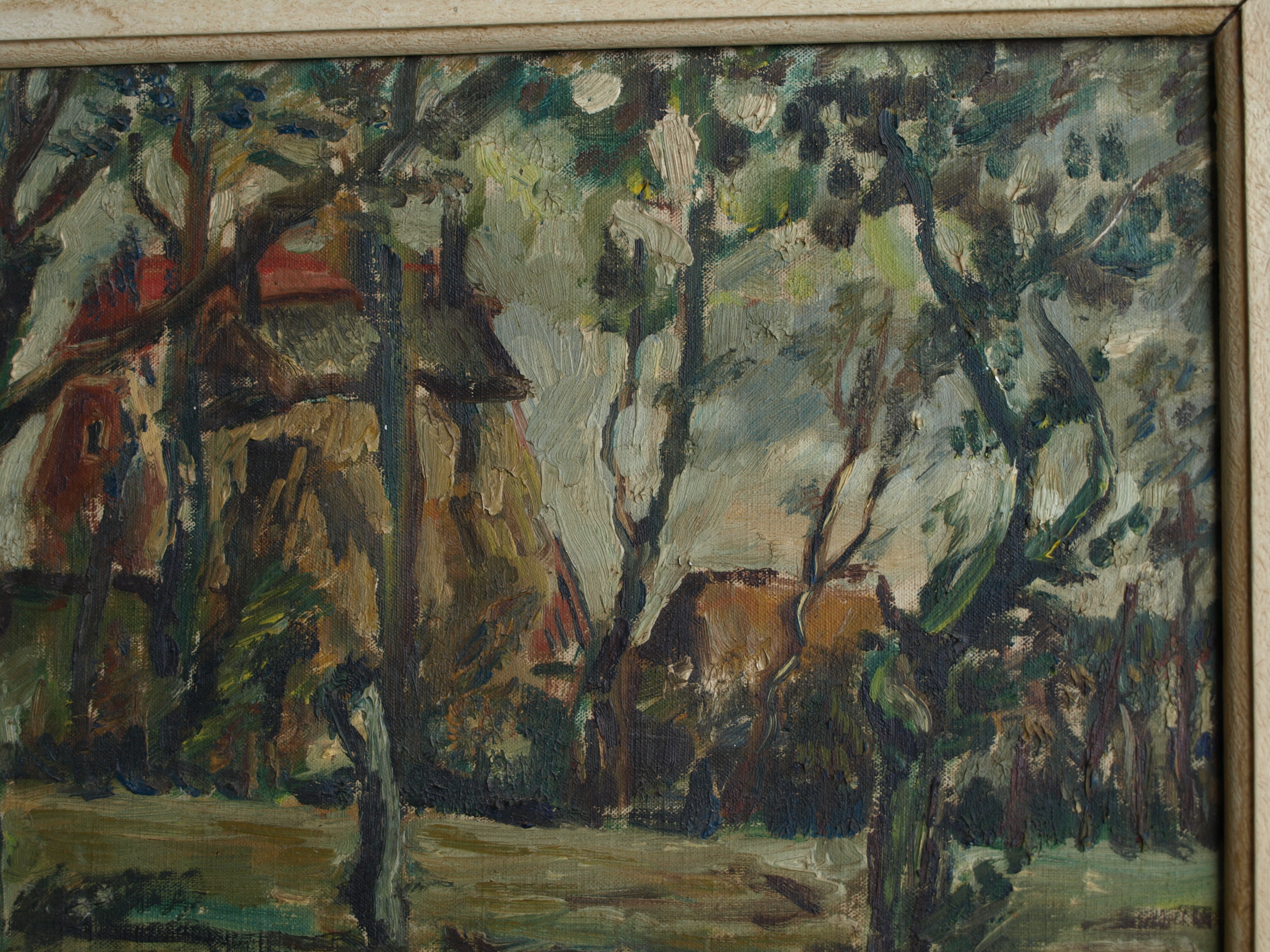 Niet of onleesbaar gesigneerd - Olieverf op doek , Boerderij – ingelijst  kopen? Bied vanaf 1!