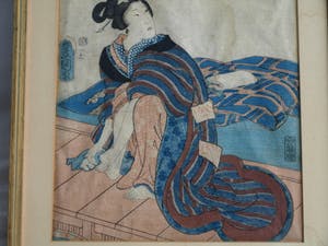 Niet of onleesbaar gesigneerd - Aquarel , “Vrouw wast haar voeten” - ingelijst kopen? Bied vanaf 1!